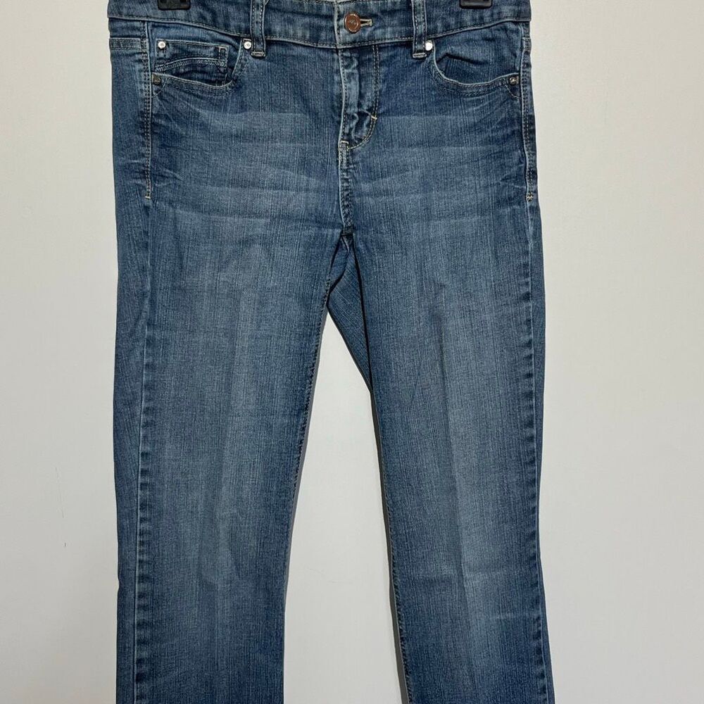 White House Black Market Women's Blue Blanc Whiskering Boot Leg Jeans‎ Size 0/2